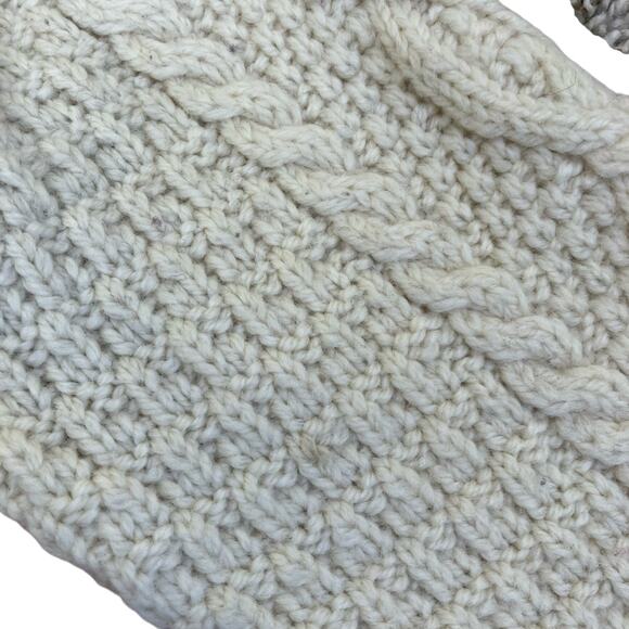 Paul James Sz L 100% Wool Chunky Cable Knit Cardigan Cream Fisherman Shrunken - Picture 16 of 16
